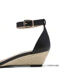 Women'S Wedge Sandals Open Toe Buckle Ankle Strap Comfortable Work Wedding Party Pumps Heel Sandals Dressy Summer Shoes - 麻底鞋/黑色/PU - 查看 10