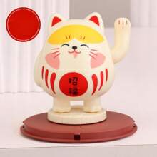 Solar Powered Lucky Cat Statue, Head-Bobbing Motion Activated By Sunlight - Yellow - View 1