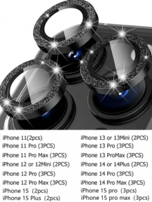 1組3D閃爍鑽石高清防刮玻璃相機鏡片貼膜，適用於蘋果15/15 Pro/ 15 Pro Max/ 14/ 13/ 12/ 11 手機鏡頭，黑色 - 黑色 - 查看 5
