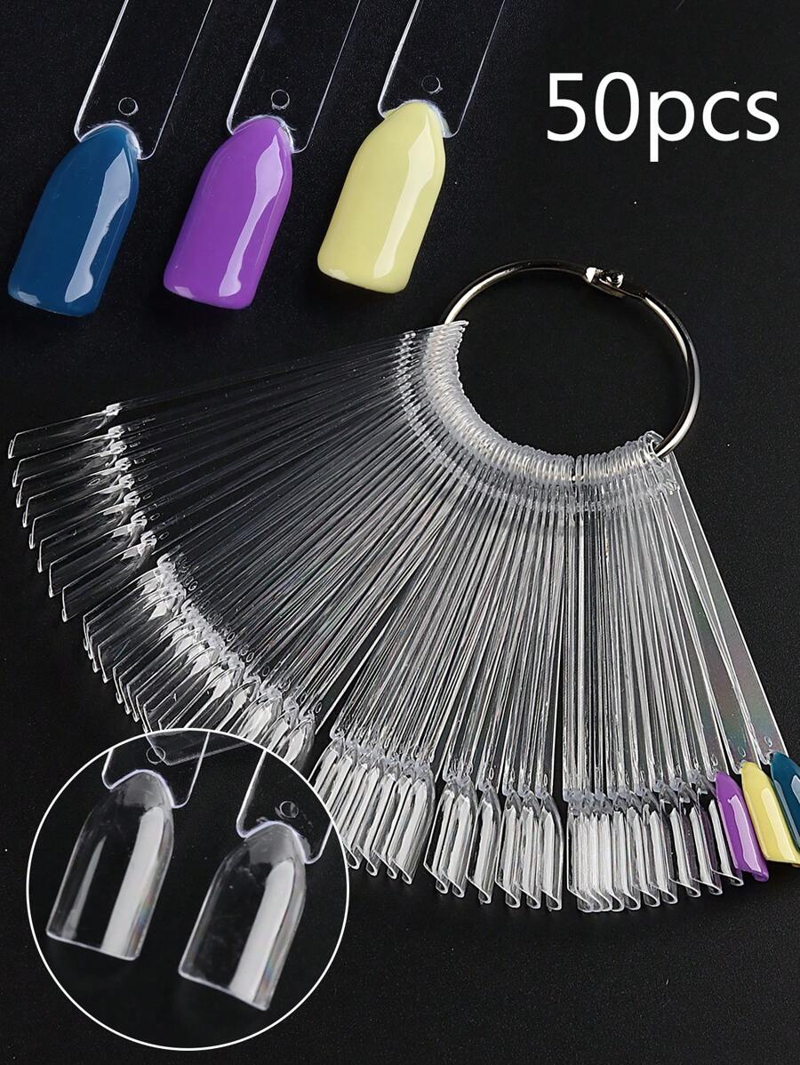 50Pcs False Nail Tips Oval Fan Round Shaped Nail Arts Display Acrylic Practice Palette Card Design Manicure Showing Tools Nail Art Tips Display Polish Board Display - Clear - View 1