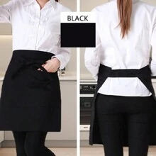 1pc Half-Length Unisex Apron For Bar & Restaurant Service, Solid Color,Kitchen,Bathroom,Home,Household Suppliers