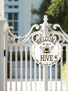 1Pc Bee Welcome To Our Hive Wood Hanging Sign For Home Garden Decor,Rustic Round Wooden Wall Hanging Plaque Sign For Outdoor Decorations 7.9In/12IN,Home Decor ,Room Decor,Wall Decor Gifts Birthday Graduation - Multicolor - View 4