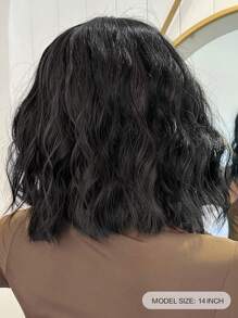 Peluca sintética negra natural de 14/12 pulgadas con flequillo para mujer, corta y rizada, resistente al calor, para fiestas, cosplay y regalo de Halloween - Negro - Ver 6