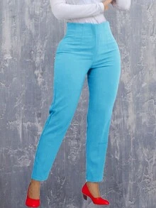 Pantalon de vestir de pinzas de dama strech - Azul - Ver 2