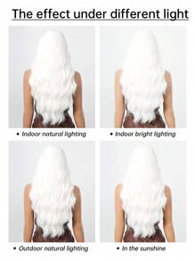 26英寸長的白色瀏海波浪捲合成假髮,適用於女性日常、角色扮演及派對等活動 - 白色 - 查看 9