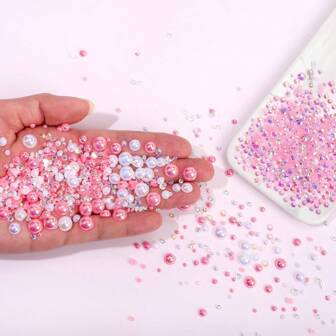 3800pcs/30g樹脂鑲嵌鑽石和扁平珍珠,混合大小珍珠串珠用於服裝和diy裝飾配件