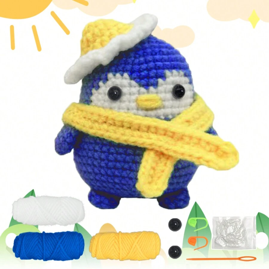 DIY The Blue Penguin Crochet Kit For Beginners Pet Birthday Hat Knitted
