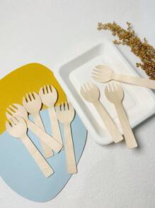 50入組一次性木質叉匙,長度可選擇10cm/11.5cm/14cm/16cm,適合生日派對、野餐、家庭聚會和友人聚會,適用於水果、蛋糕和沙拉,結合叉和匙功能的多功能餐具 - 杏色 - 查看 5