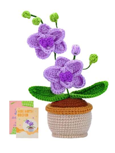 1 Set Of Mini Butterfly Orchid Potted Plant Decoration Crochet Material Pack, Including Yarn Ball For Diy Handmade
