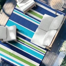 Outdoor Patio Rug Waterproof Camping - Outdoor Area Rugs Carpet Waterproof, Outdoor Plastic Straw Rug For Patios Clearance, Outdoor Rugs For Camping, Porch, Deck, Balcony, Backyard, Blue - Blue+White+Grey - View 2