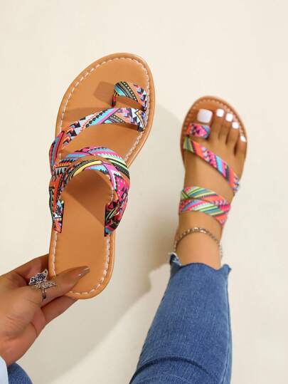 2024 New Summer Floral Printed Women's Plus Size Flat Flip Flops With