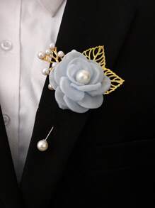 Broche unisex de flor de lirio y hoja decorativa con alfiler para bodas, fiestas y uso diario. - A - Ver 4