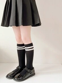 1雙中筒長度通孔黑色襪子,適用於學童、嬰幼兒,四季皆宜 - 黑色 - 查看 4