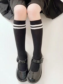 1雙中筒長度通孔黑色襪子,適用於學童、嬰幼兒,四季皆宜 - 黑色 - 查看 5