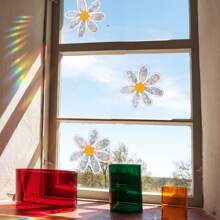 Película de vidrio esmerilado con estampado floral de margaritas para decoración con luz solar, adhesivo estático autoadhesivo para ventanas y vitrinas, pegatinas, vinilos decorativos para decoración del hogar, artículos de decoración primaveral para refrescar su hogar, pegatinas de decoración de festivales, regalos de cumpleaños y graduación