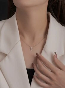 FOREVER QUEEN S925 Sterling Silver 26 English Name Letters A-Z White Gold Plated Initial Letter Pendant Necklace Stackable Jewelry For Women Girls Everyday Wear - Silver - View 5