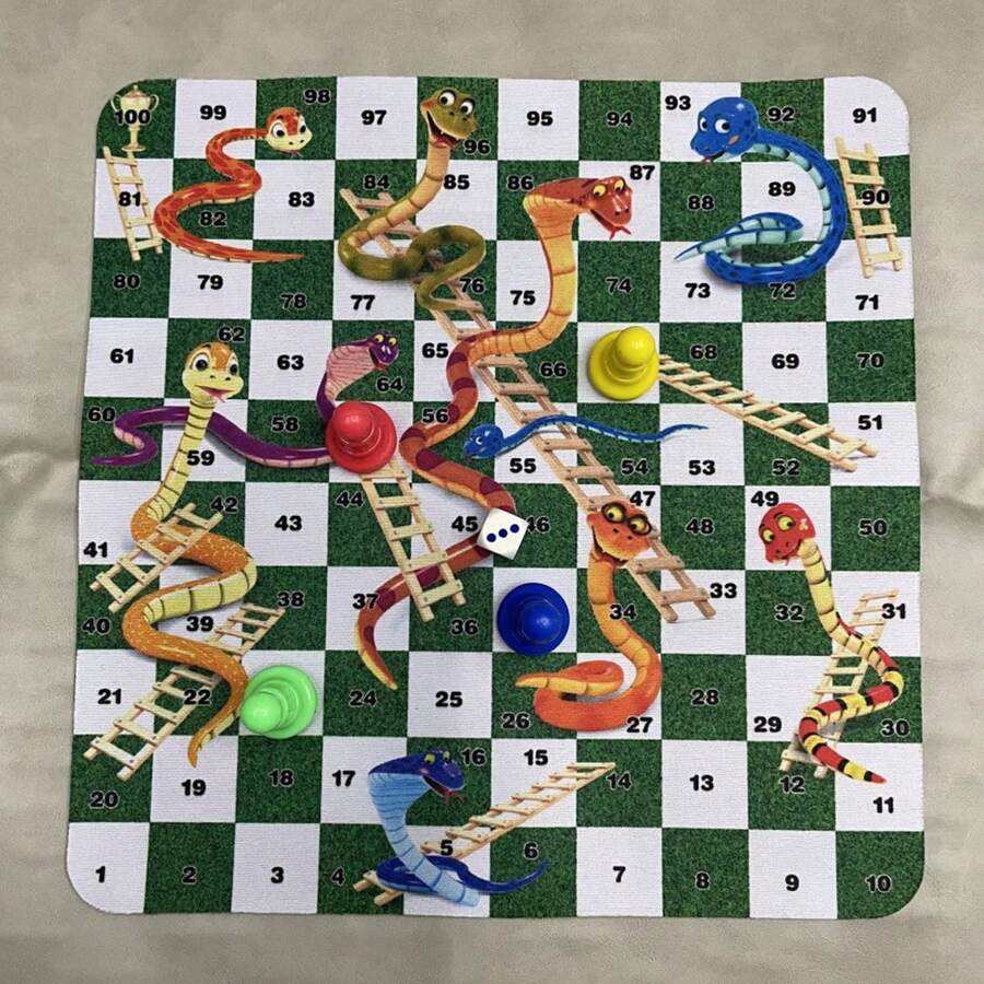 Snakes And Ladders Chess Set Board Game Rubber Material Snakes And Ladder Chess Can Be Used As Mouse Pad - Multicolor - View 1