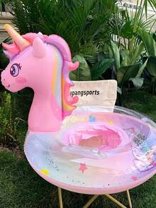 1pc New Fashion Glitter Rainbow Horse Unicorn Inflatable Seat Ring Swimming Float - Pink - View 6