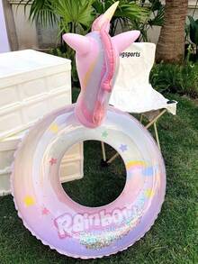 1pc New Fashion Glitter Rainbow Horse Unicorn Inflatable Seat Ring Swimming Float - Pink - View 3