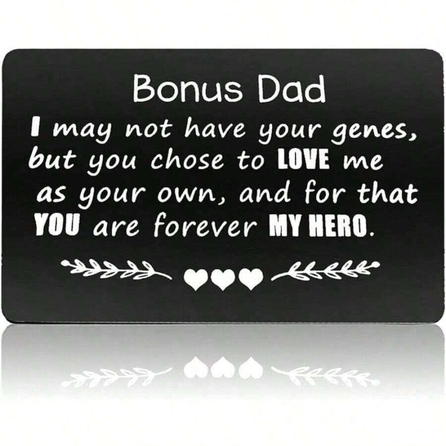 1pc Bonus Dad Metal Engraved Wallet Card Expressing Love Gift For Birthday Father Step-Dad - Black and White - View 1