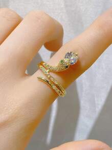 1 件简约可调节蛇形戒指，时尚精致的独特设计，适合日常佩戴和送礼 - 銀色 - 查看 6