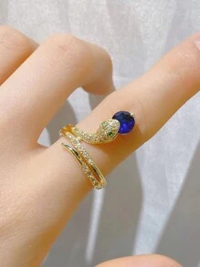 1 件简约可调节蛇形戒指，时尚精致的独特设计，适合日常佩戴和送礼 - 銀色 - 查看 5