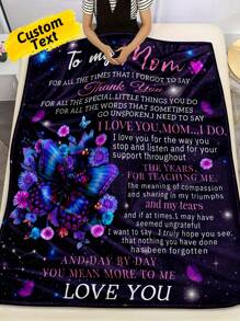 1pc Customized Name Blanket, Butterfly Print Flannel Blanket For Mom, Personalized With Mom's Name, Ideal Gift For Mom's Birthday, Mother's Day, "World's Best Mom" Printed Flannel Blanket, Soft And Comfortable, Suitable For Bedroom, Sofa, Office, Outdoor Camping And Travel, A Cozy Blanket For Snuggling, Picnicking And Relaxation. - Multicolor - View 1