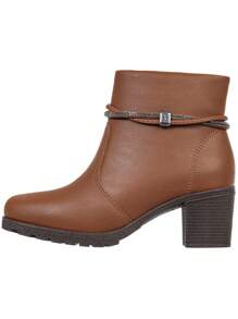 GiGiL Festa Junina Bota Feminina GiGiL Salto Grosso Baixo Cano Curto Tiras Abauladas Strass Zíper Macio Detalhe Confortável Blogueira Moda Atual