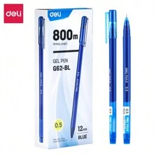 DELI 12 支中性筆套裝細尖針尖 0.5 毫米黑色/藍色墨水用於日記筆記繪圖素描流暢書寫不滲色 - 藍色 - 查看 7