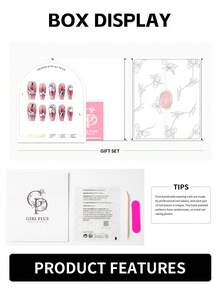 GIRL PLUS GIRLPLUS 10 件手工假指甲棺材，雪花指甲设计，时尚指甲套装，适合女士和女孩日常佩戴 - 酒紅色 - 查看 6
