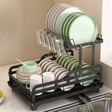 Estante Para Secar Platos De Cocina, Escurridor De Platos Sin Instalación Con Estante Para Secar Platos Ajustable De 2 Niveles, Adecuado Para Almacenamiento De Platos, Vajilla Y Palillos. (negro) - Negro - Ver 3