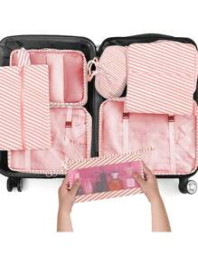 8 件/套旅行行李打包整理器套装，含洗漱包、衣物分类收纳袋旅行配件旅行包旅行背包旅行必需品旅行包行李箱旅行装备返校搬家袋整理器