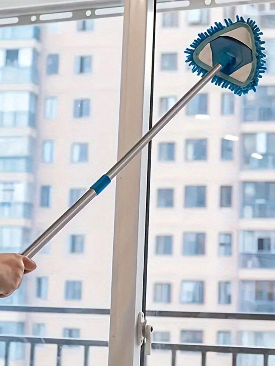 1pc Mini Triangle Mop For Cleaning Walls, Ceilings And Floors With Blue Snow Fabric - Blue - View 1