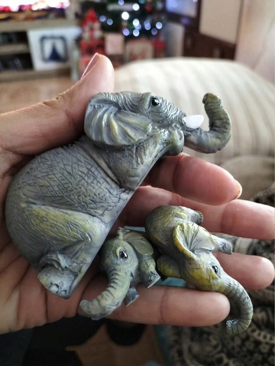 3 Set Elephant Shelf Sitter, Mother Elephant Hanging 2 Baby Elephants