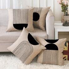 1個亞麻製抽象線條裝飾枕套,適用於農家式家居裝飾,客廳沙發枕套,臥室靠墊套（不含枕芯） - 彩色 - 查看 3