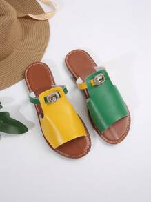 女士时尚休闲拼色水钻装饰露趾凉鞋沙滩人字拖 - 黃色 - 查看 5