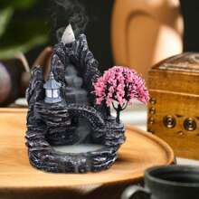 1 peça Suporte para Queimador de Incenso tipo Cascata, Criativo Fonte de Incenso em Resina com Efeito Cascata, Queimador de Incenso em Refluxo e Cascata de Paisagem, Difusor de Aromas para Decoração de Casa, Artesanato de Yoga e Figurinhas. - Multicolorido - Visão 4