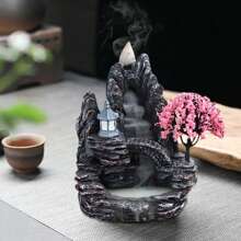 1 peça Suporte para Queimador de Incenso tipo Cascata, Criativo Fonte de Incenso em Resina com Efeito Cascata, Queimador de Incenso em Refluxo e Cascata de Paisagem, Difusor de Aromas para Decoração de Casa, Artesanato de Yoga e Figurinhas. - Multicolorido - Visão 5