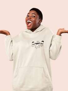Moletom Canguru Feminino Estampado Plus Size Bar - Bege - Visão 2