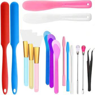1-16 Pièces Kit De Mélange De Silicone À Pinceau À Résine Époxy, Contient Un Pinceau En Silicone, Des Outils De Mélange En Silicone, Une Spatule En Silicone De Couleur Aléatoire, Un Grattoir En Silicone De Couleur Aléatoire, Des Bâtons De Mélange En Silicone De Couleur Aléatoire Et Un Pinceau Pour Masque En Silicone. Grattoir En Silicone De Couleur Aléatoire Pour Poudre De Sourcil, Cuillère De Mesure Et Tige De Mélange De Couleur Aléatoire, Outils D'artisanat Diy, Pour Revêtement Liquide De Résine Époxy, Fabrication De Tasse En Verre Scintillant Et Revêtement Liquide De Tasse À Glamour (couleurs Vives)