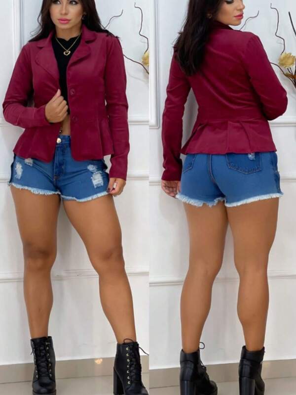 BLAZERS FEMININO VELUDO COTELE BARRA BABADO