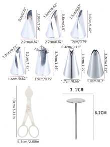 3/5/6/9/33/36/52pcs Stainless Steel Piping Tips Set, Leaf Decorating Tool - Silver - View 2