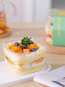 10 个带盖透明方形塑料甜点杯，可重复使用的纸质蛋糕容器，适用于密封和储存奶油蛋糕、慕斯、酸奶、布丁、燕麦片、水果、饼干、糖果，非常适合餐厅、家庭、派对、野餐、露营、外出学校用品食品袋食品盒适用于糖果巧克力饼干等。 - 無色 - 查看 4