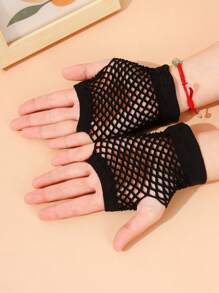 6-16 Years Old Children's European & American Style Hollow Out Mesh Net Gloves - Black - View 1