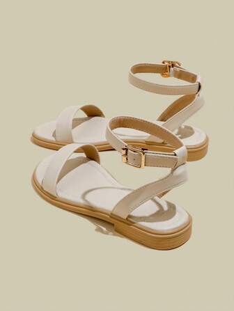 女士平底趾环带凉鞋，夏季软底鞋，沙滩带扣凉鞋