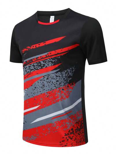 Boyfriend Style Men's Short Sleeve Sport T-Shirt, Quick Drying Badminton Top Jersey For Tennis Golf Bowling Soccer Running