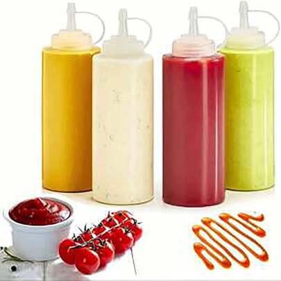 1pc 250ml Kitchen Condiment Bottle Salad Dressing Press-Type Squeeze Bottle Plastic Squeeze Sauce Bottle Seasoning Dispenser
