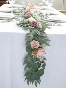 3Pcs/Set Artificial Eucalyptus Willow Garland With Flowers 1Pc 6FT With Wedding Arch Flowers Floral 2Pcs Swag Arrangements, Wedding Table Garland With Flowers Handcrafted Wedding Centerpieces Table Runner Swag For Rehearsal Dinner Bridal Shower Outdoor Decor - 粉色 - 查看 5
