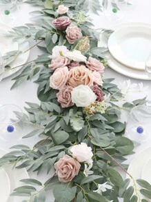 3Pcs/Set Artificial Eucalyptus Willow Garland With Flowers 1Pc 6FT With Wedding Arch Flowers Floral 2Pcs Swag Arrangements, Wedding Table Garland With Flowers Handcrafted Wedding Centerpieces Table Runner Swag For Rehearsal Dinner Bridal Shower Outdoor Decor - 粉色 - 查看 6