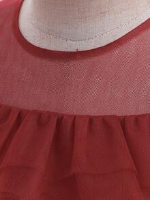 Young Girl Six-One Children's Day Performance Dress With Bowknot & Puffy Skirt, Ideal As Birthday Gift - Burgundy - View 8